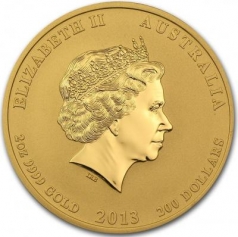 Золотая монета 200 долларов "Лунар-2" Год Змеи 2013 год 2 унции, 62,2г.